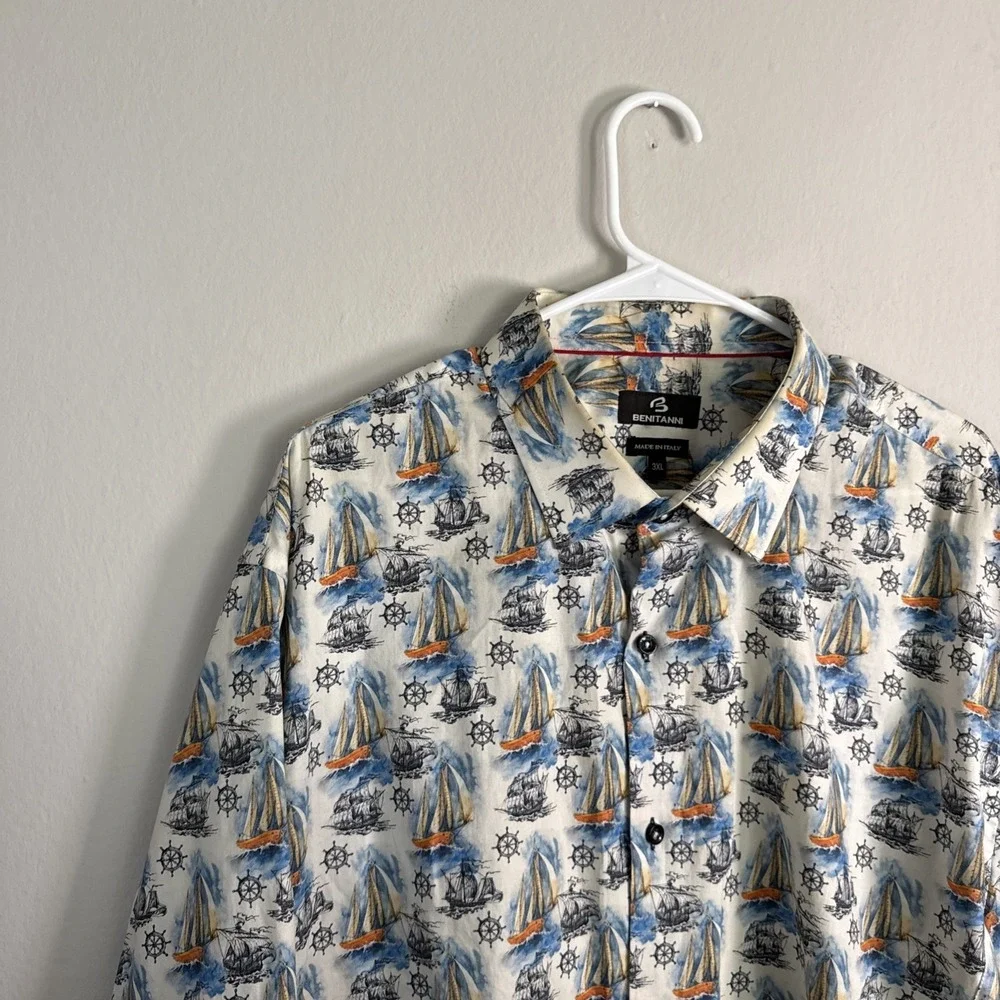 Benitanni Marco Vintage Boat Men's Italian Luxury Nautical Button Down Shirt 3xl
